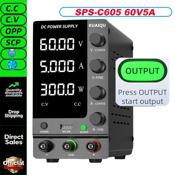 Säädettävä tasavirtalähde, Muuttuva lähtö, Säädelty penkkivirtalähde, 60V5A SPS-C605, AC 220V-b