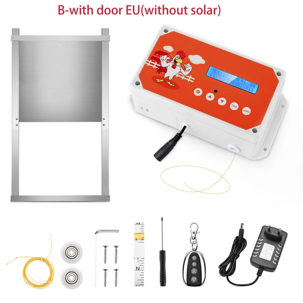 Automatisk hönshusdörr, fjärrkontroll, timerfunktion, B-med dörr EU