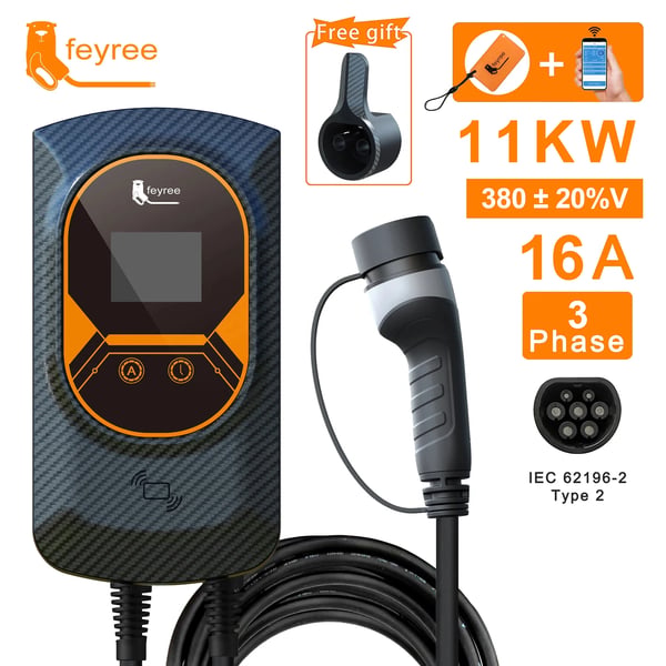 EV-laturi, 7.6KW/11KW/22KW Teho, Älykäs Sovellushallinta,TYYPE2, 16A 11kW 3-vaihe