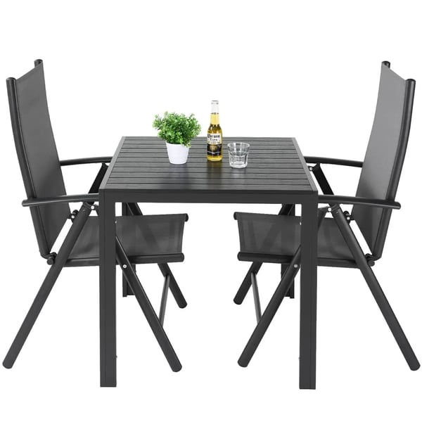 Trädgårdsbord och stolar set, vikbara stolar med hög rygg, modern design, Helt svart
