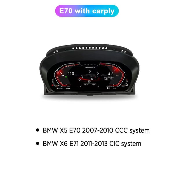 Bil LCD-instrumentpanel, kompatibel med BMW X5 E70 X6 E71 2006-2013, 12,3-tums skärm,med carplay