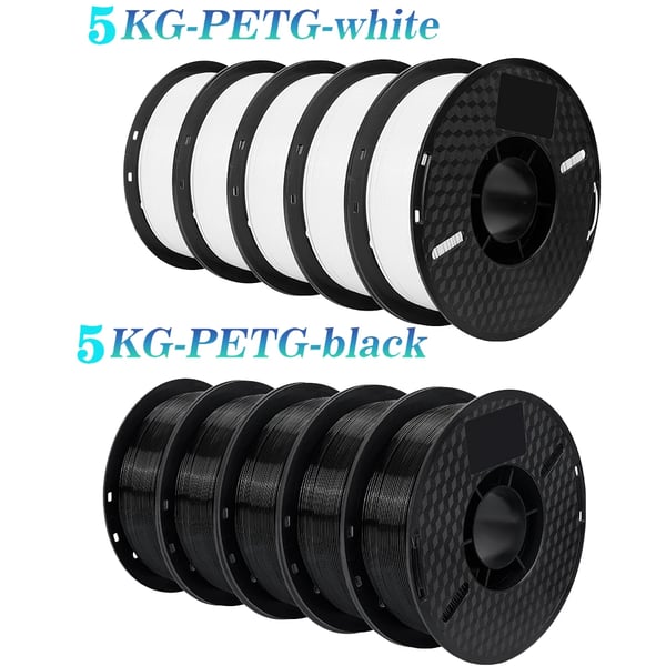 3D-skrivarfilamentpaket, 10 kg blandade färger PETG, 1,75 mm diameter, PETG svart och vit