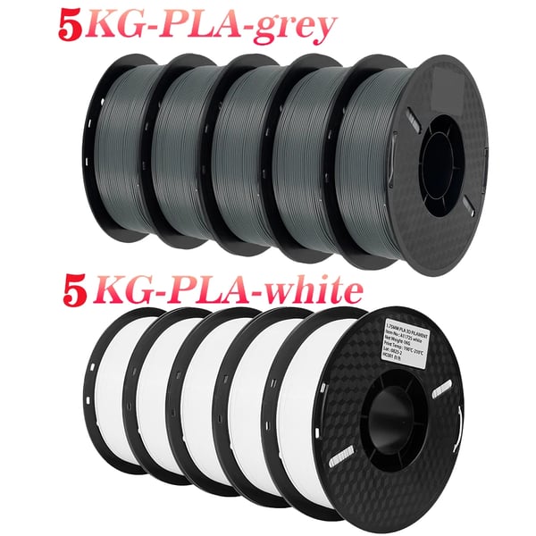 3D-tulostimen filamenttipaketti, 10 kg sekaväri PETG, 1,75 mm halkaisija, PLA harmaa ja valkoinen