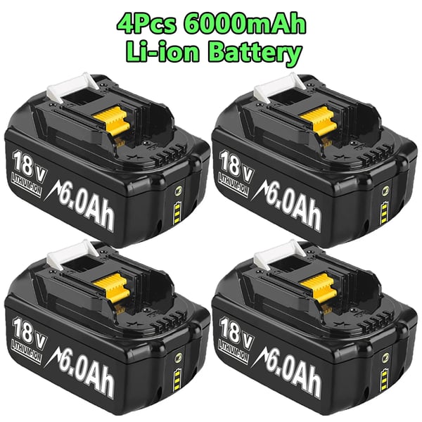 Genopladeligt batteri, 6000mAh kapacitet, kompatibelt med mange modeller,4Stk 6.0Ah Batteri