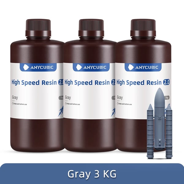 ANYCUBIC Højhastigheds Harpiks, 3X Hurtigere Udskrivning, 1 KG & 3 KG Muligheder,2.0 Grå 3 KG