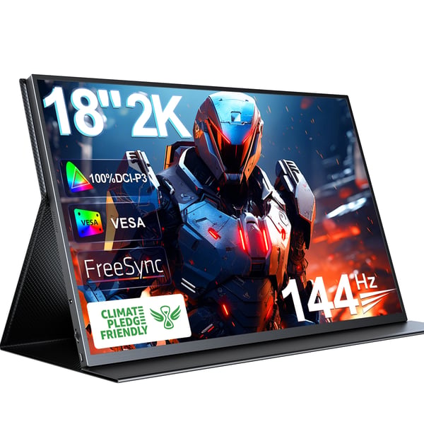 Bärbar Skärm, 2K Upplösning, 144Hz Uppdateringsfrekvens,svart, EU-kontakt