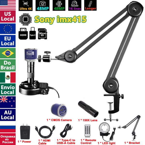 4K digitaalimikroskooppi, HDMI/USB-C-lähtö, jopa 150X suurennus, 150X, 4K 48MP Sony imx415
