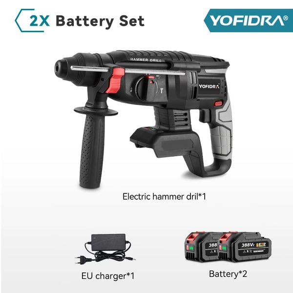 Rotationshammare, borstlös motor, multifunktionell, 2X batterialternativ 5, EU