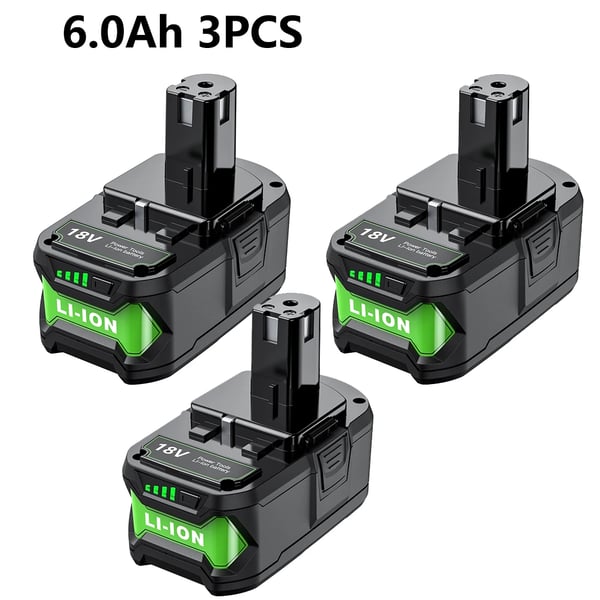 Erstatningsbatteri, 6000mAh kapacitet, dual oplader inkluderet, kompatibel med Ryobi,3 batteri