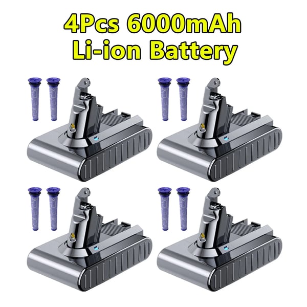 V6-varaparisto, 6000 mAh kapasiteetti, yhteensopiva useiden mallien kanssa, 4 kpl 6,0 Ah akku