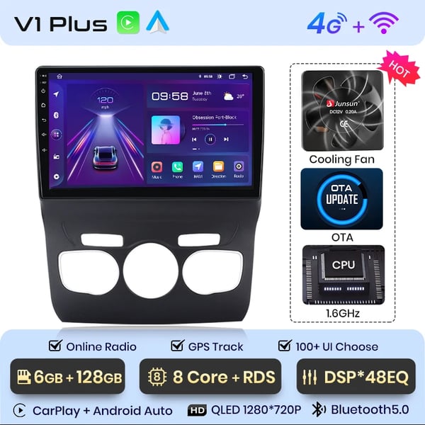 Bil Multimediaafspiller, 11-tommer Touchskærm, Højopløsningsdisplay,V1 plus 4G 6+128G 10 tommer