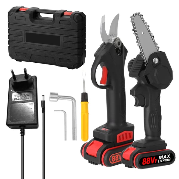 Elektrisk Beskärningssax och Motorsåg Set, 21V Kraft, 4-tums Guideplatta, Lättviktsdesign,2B-4tum-EU