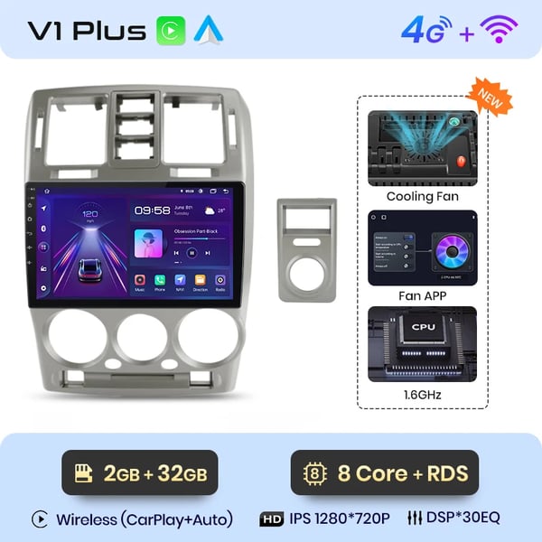 Auton multimediajärjestelmä, näyttökoko, yhteensopiva Hyundai Getz 2002-2006 kanssa,V1 Plus (2G 32G)