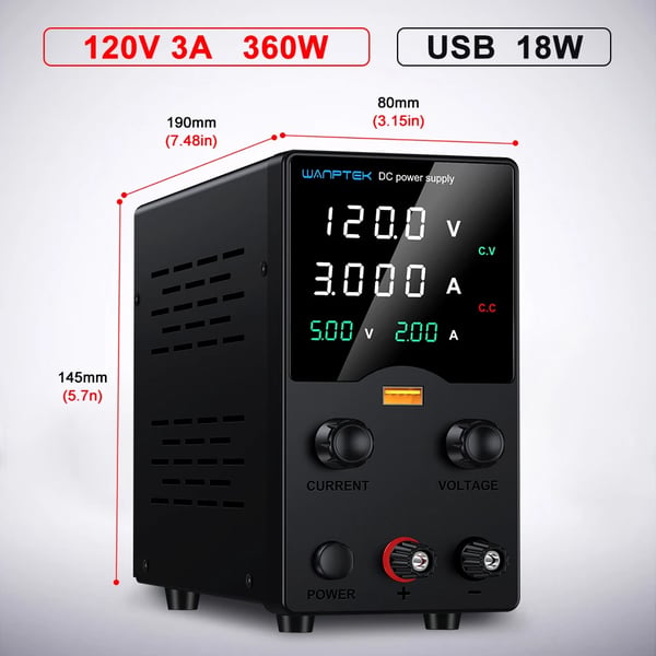DC-virransyöttö, säädettävä jännite, USB-latausominaisuus,GA1203H 120V 3A