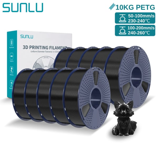 SUNLU PETG 3D-tulostinfilamentti, korkea sitkeys, ei kuplia, 10 kg musta