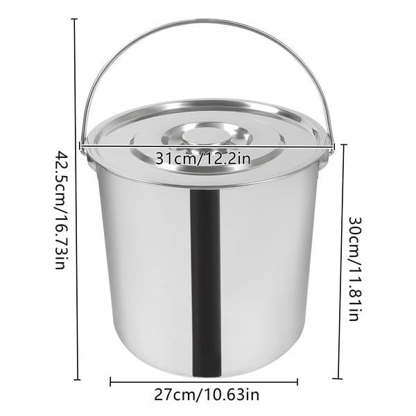 Rostfritt Stål Hink, 12L Kapacitet, Livsmedelsklassat Material,18L
