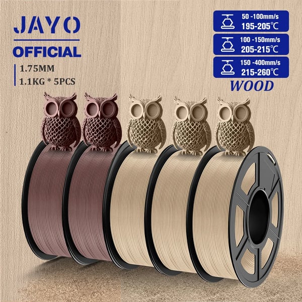 Wood PLA filament, 1,75 mm diameter, 15% ægte træfiber,Træmix-5 5Ruller