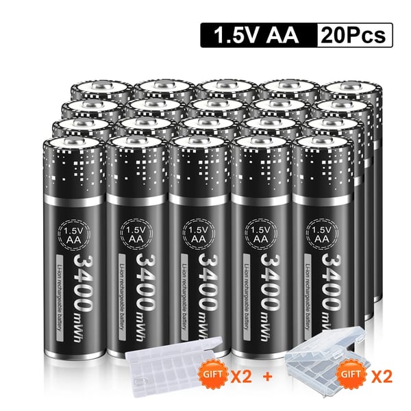 AA Li-Ion uppladdningsbart batteri, 3400mWh kapacitet, CE-certifierat, 12-28 stycken alternativ, 20ST