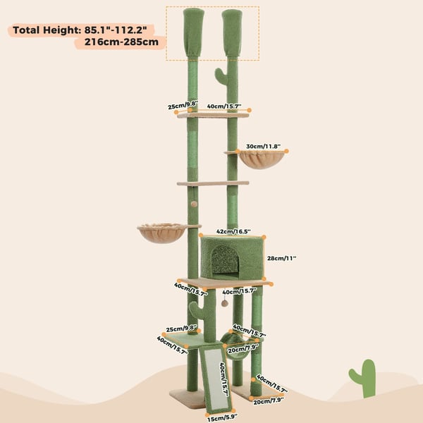 Kattetårn, Justerbar højde 216cm-285cm, Fem niveauer til leg,L, AMT0221GN