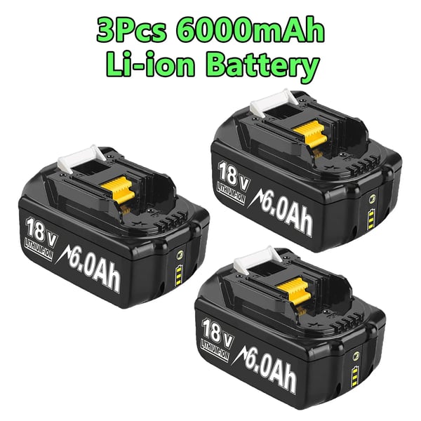 Uppladdningsbar, 6000mAh kapacitet, 18V spänning,3St 6000Ah