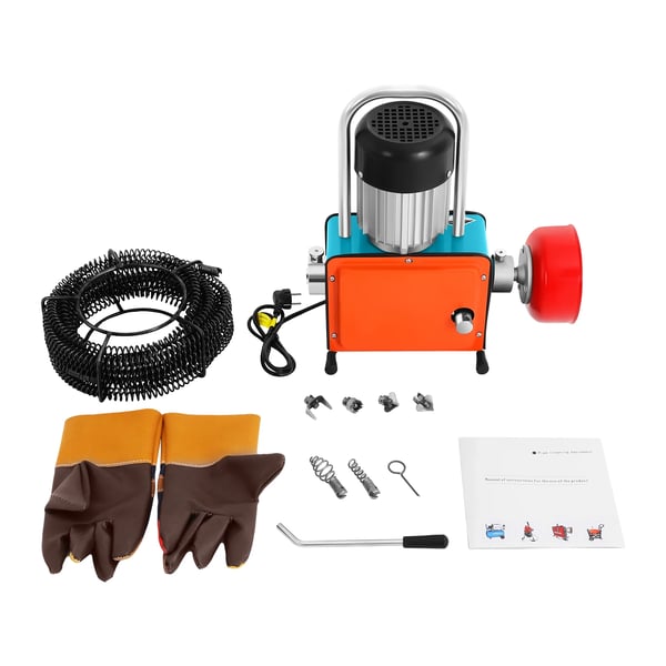 Avloppsrengöringsmaskin, 1000W effekt, 39,4 fot rengöringslängd, Elektrisk, Orange