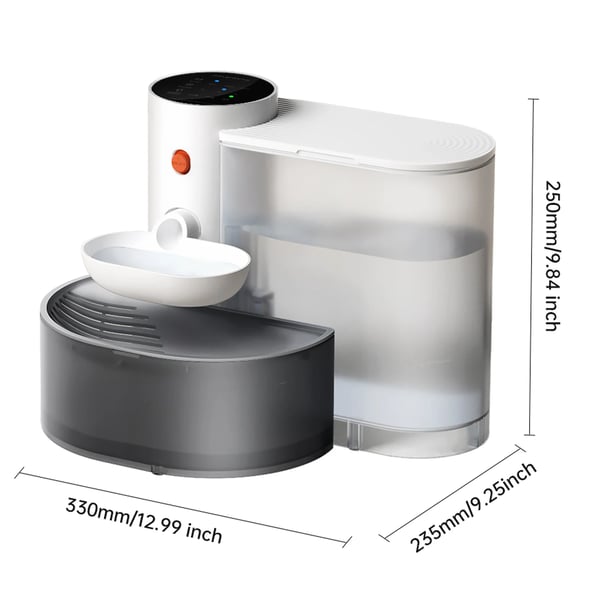 Smart Pet Vandfontæne, Batteridrevet, LCD Skærm,3L, GRÅ