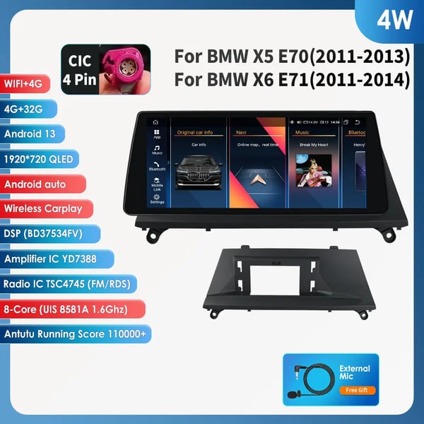 Multimedia-autosoitin, 10,25 tuuman näyttökoko, yhteensopiva BMW E70 E71 (2007-2013),11-13 4G 32G CIC