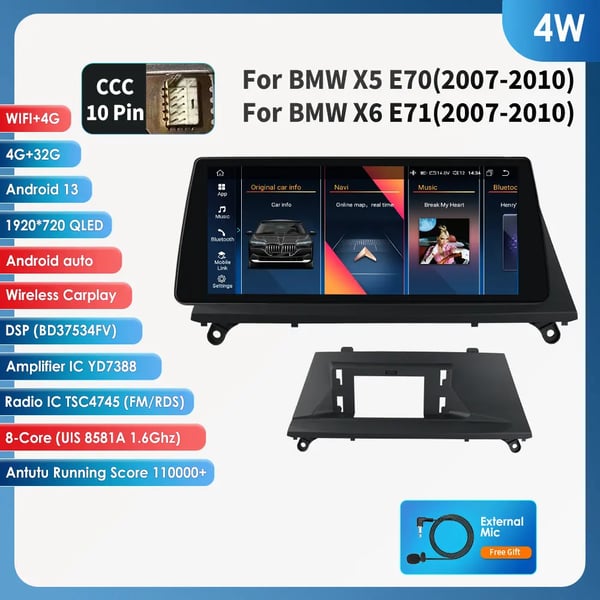Multimedia Bilspelare, 10.25 Tum Skärmstorlek, Kompatibel med BMW E70 E71 (2007-2013),07-10 4G 32G CCC