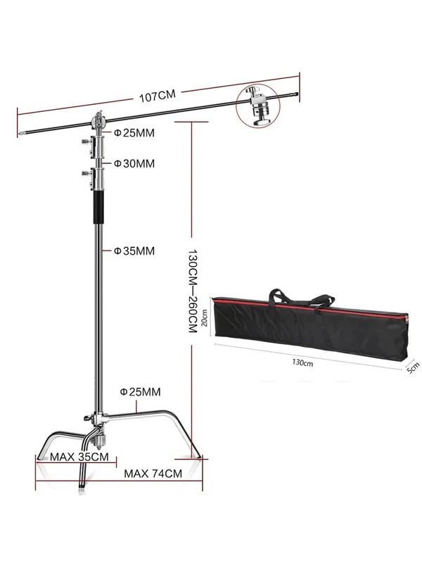 Fotografi C-Stand, Max Höjd 260 cm, 40" Grip Arm,2.6M med väska