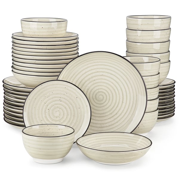 Beige keraaminen astiastosetti, 24 tai 48 osan vaihtoehdot, elegantti spiraalimuotoilu,48 kappaletta