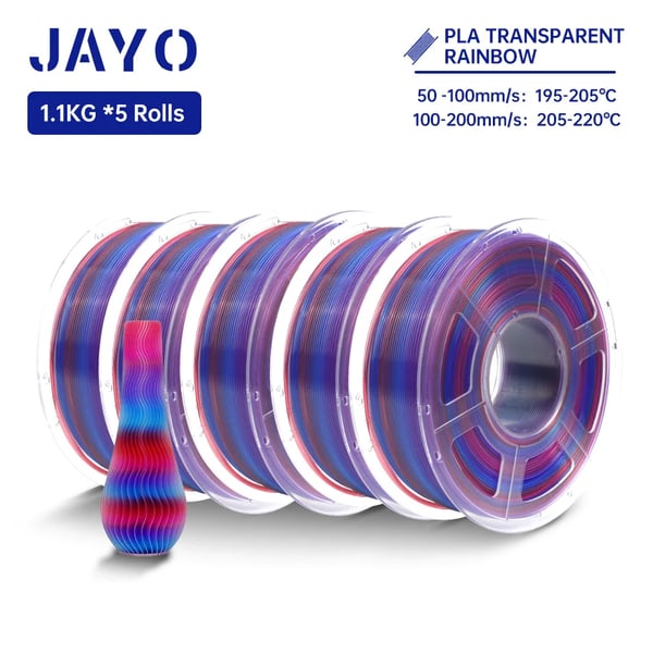 JAYO PLA Regnbue Filament, 1,75 mm Diameter, 5 Ruller,PLA Transparent RB02