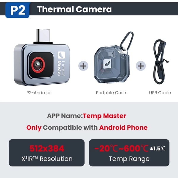 Termisk Kamera, 256x192 Opløsning, -20°C til 600°C Temperaturinterval,P2-android