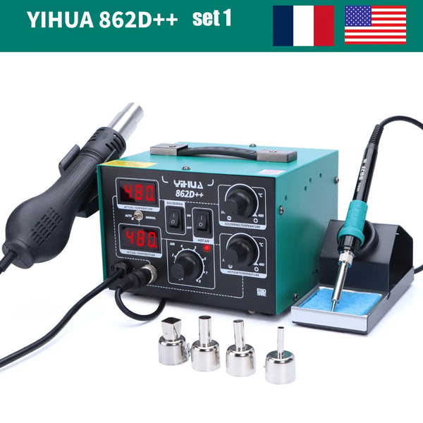 YIHUA 862D++ Juotosasema, Kaksoislämpötilansäätö, Energiatehokkaat tilat,220-240V EU-pistoke, paketti 1