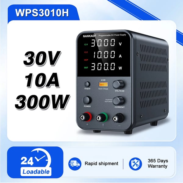 DC-laboratoriovirtalähde, 30V lähtö, 10A virta,Musta WPS3010H-N