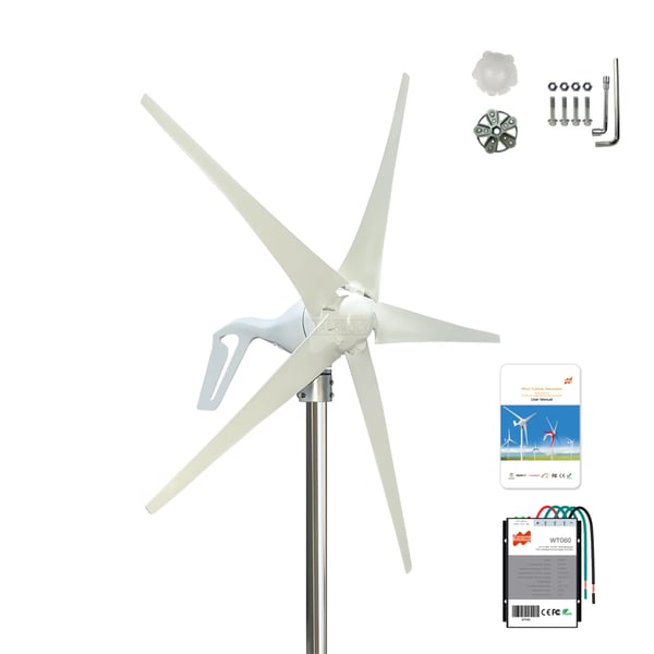 Tuuliturbiinigeneraattori, 400W Teho, Tehokas Energian Tuotanto,Valkoinen 5 terää, 400W, 24V