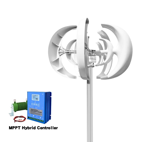 Tuuliturbiini, pystyakselin muotoilu, aurinkoenergian integrointikyky,12V, hybridi ohjaus, 5000W