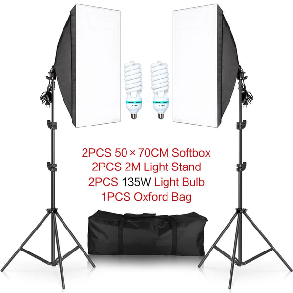 Fotografi Softbox Belysningskit, 50x70CM Størrelse, 2M Lystativ,135W pærer