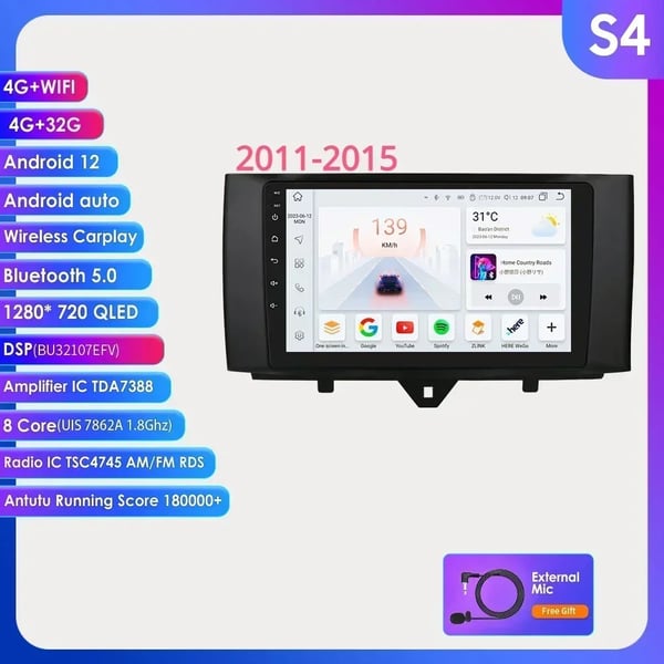 Bilstereo, 9-tums pekskärm, Android 13 OS,2011-2015 S4