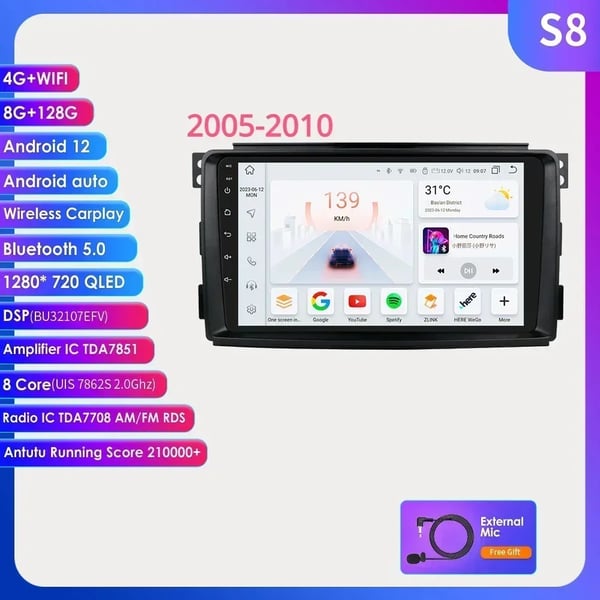 Autostereo, 9 tuuman kosketusnäyttö, Android 13 -käyttöjärjestelmä,2005-2010 S8