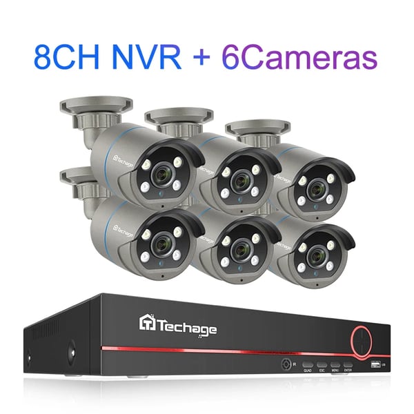 Kanal NVR, understøtter op til 14TB HDD, flere kamerakonfigurationer, fjernadgang,Indbygget 1TB HDD, 8CH 6PCS 4MP KAMERA