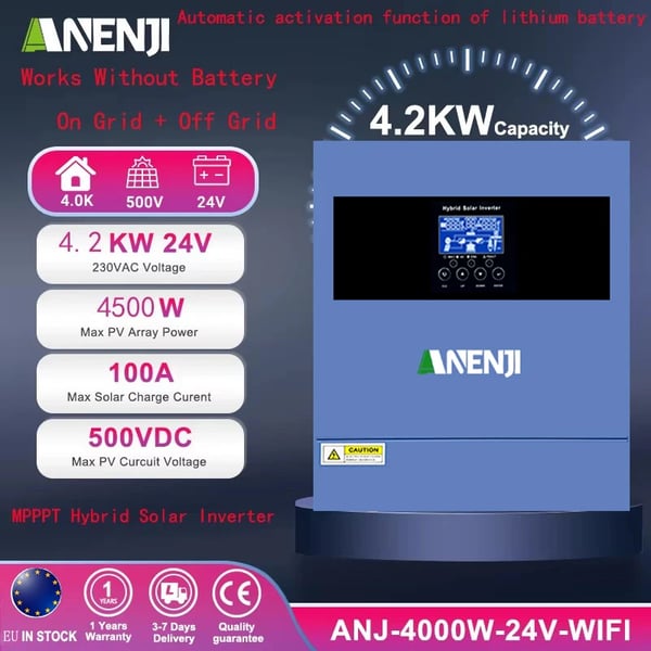 Aurinkosäädin, Kaksois-MPPT-laturi, WiFi-yhteensopiva, ANJ-4000W 24V WIFI