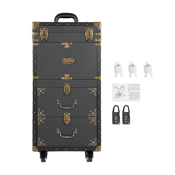 Skønhedssalon Bagage, 4-lags Opbevaring, Låselig, Bærbar Trolley,sort