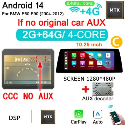 Multimedia-spelare, Trådlös CarPlay, Dubbel systemfunktionalitet,HP10L-CCC-2G64G-C NOAUX