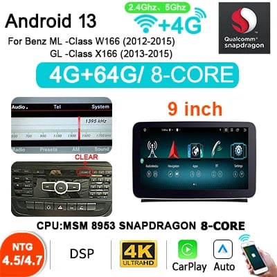 Auton multimedia-soitin, 9 tuuman näyttö, Plug and Play -asennus, HPW-4.5-4G64G