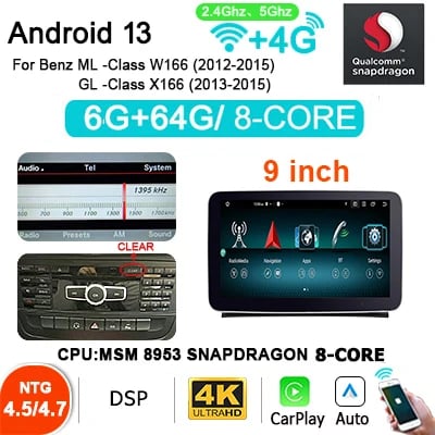 Auton multimedia-soitin, 9 tuuman näyttö, Plug and Play -asennus,HPW-4.5-6G64G
