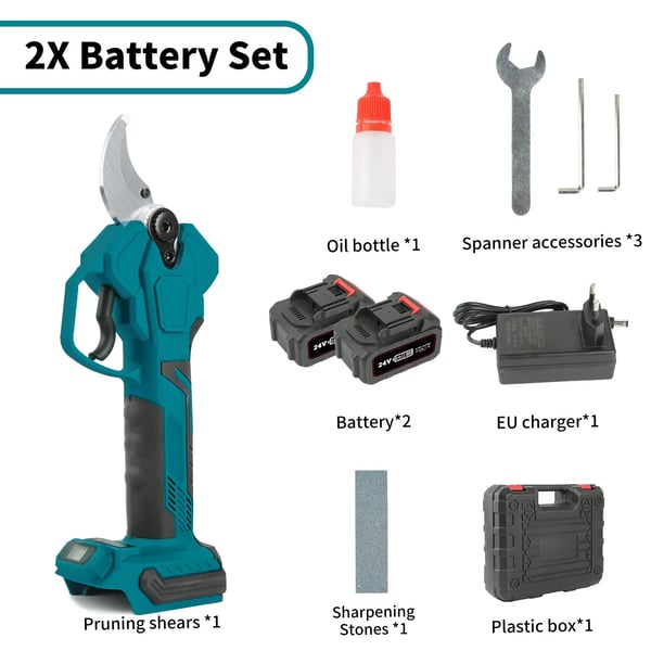 Elektrisk Beskärningssax, Borstlös Motor, 4 Växlar,2x Batteriuppsättning