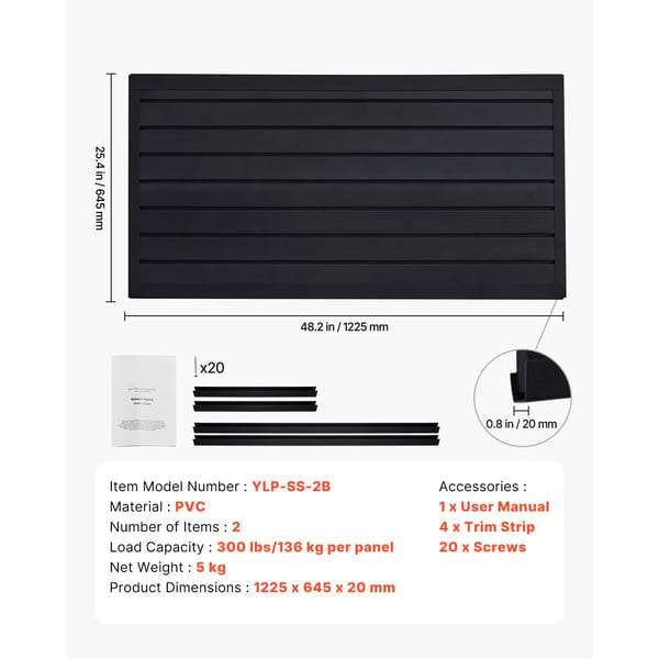 Slatväggspanel, Hållbar PVC, Stark Lastkapacitet,4 x 4ft  16sq.ft, Svart