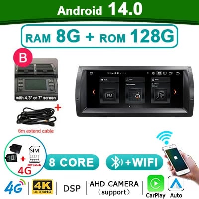 Autostereo, 10,2 tuuman näyttö, yhteensopiva luksusautojen E39 ja E53 kanssa,CBL-8G128GCP-B