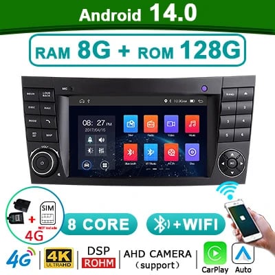 Bil Multimedia Spelare, Trådlös CarPlay, Stöd för Android Auto,CBL-8G128G-CP-A