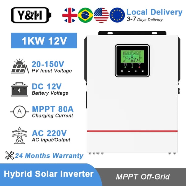 Hybrid solcellsinverter, 10200W max PV-ingång, 98% effektivitet, AC 220-240V, NMS-1KW-12V BAT
